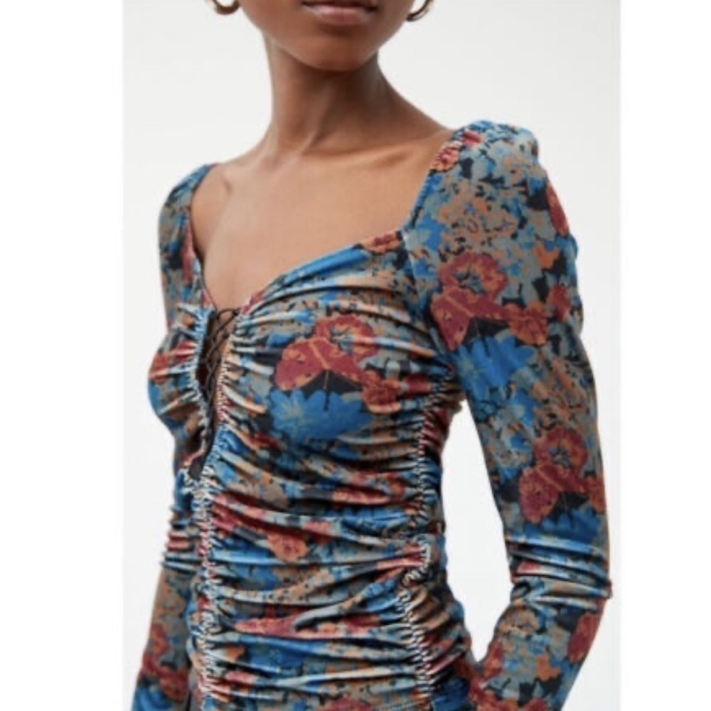 Urban Outfitters Georgia Velvet Lace-Up Floral Blouse Multicolor Size m